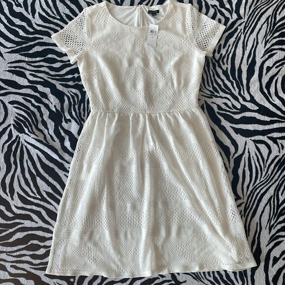 Beautiful Ann Taylor lace eyelet white skater women’s mini dress NWT size 4 - Picture 1 of 16